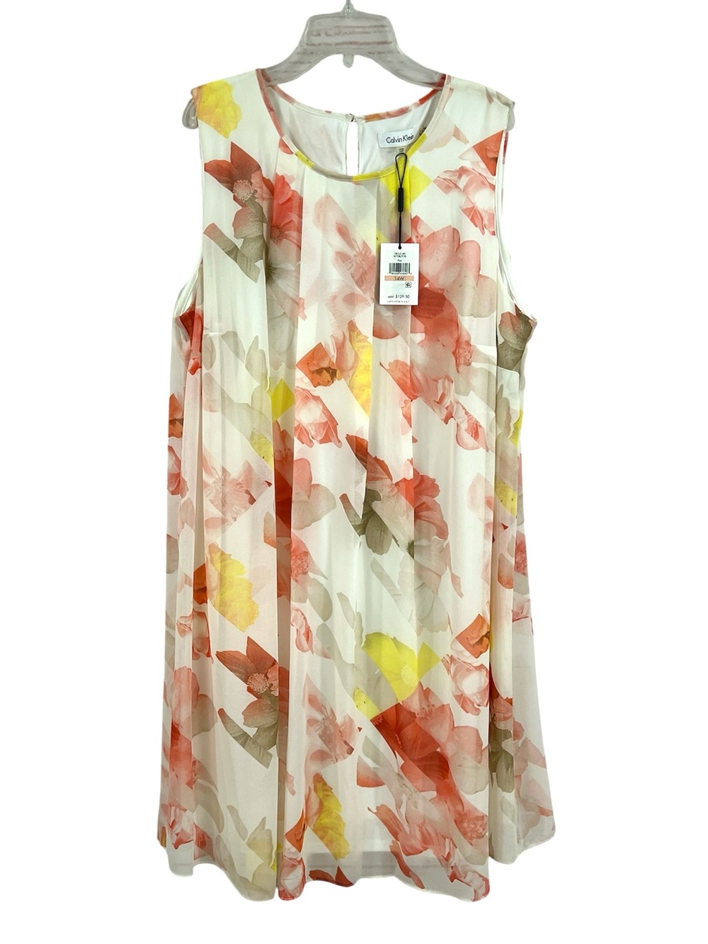 NWT Calvin Klein Floral Chiffon Trapeze Swing Mini Dress
